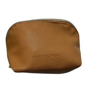 Moroccanoil Brown Faux Leather Cosmetic Bag Zippered Pouch Makeup Organizer